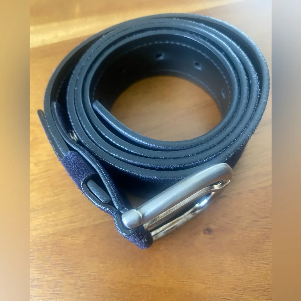 Salvatore Ferragamo Navy Blue Suede Belt Classic Design